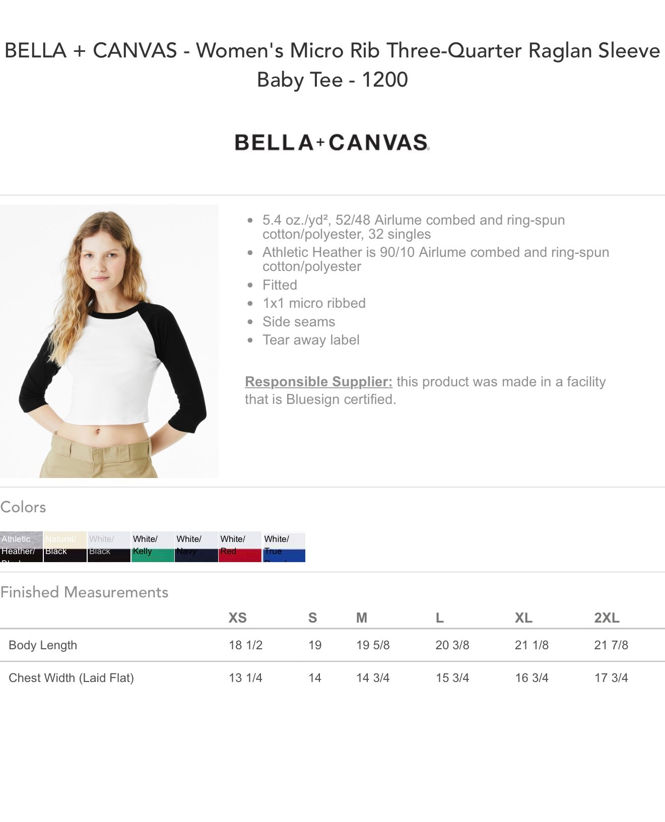 Customized Women's Micro Rib Three-Quarter Raglan Sleeve Baby Tee - BELLA + CANVAS 1200