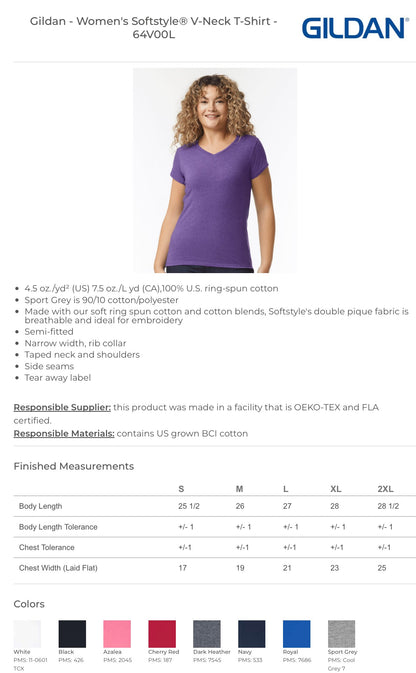 Personalized Gildan Softstyle Women's Fit V-Neck T-Shirt. 64V00L
