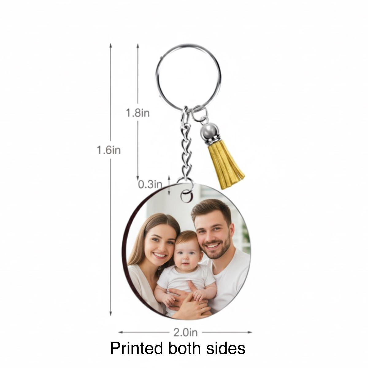 Personalized Keychain with a family photo on a white background