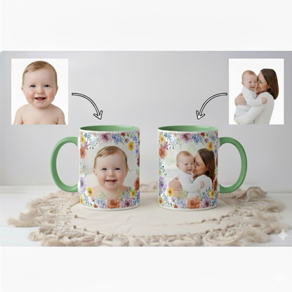 Personalized Floral Coffee Mug-C Handle – 11 oz Different Colors