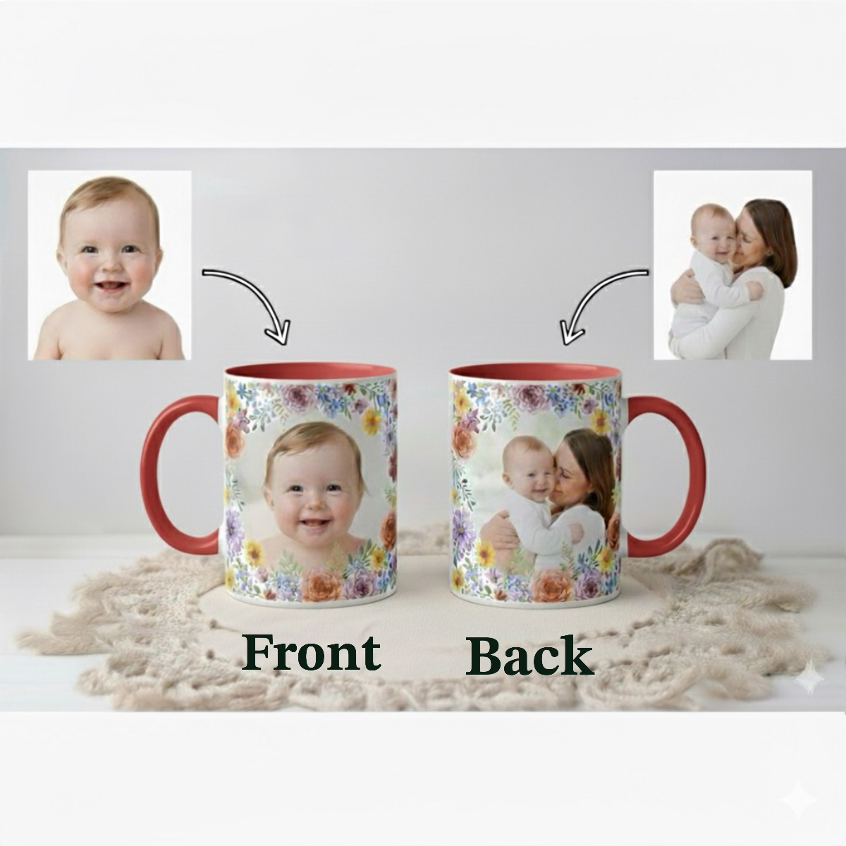 Personalized Floral Coffee Mug-C Handle – 11 oz Different Colors