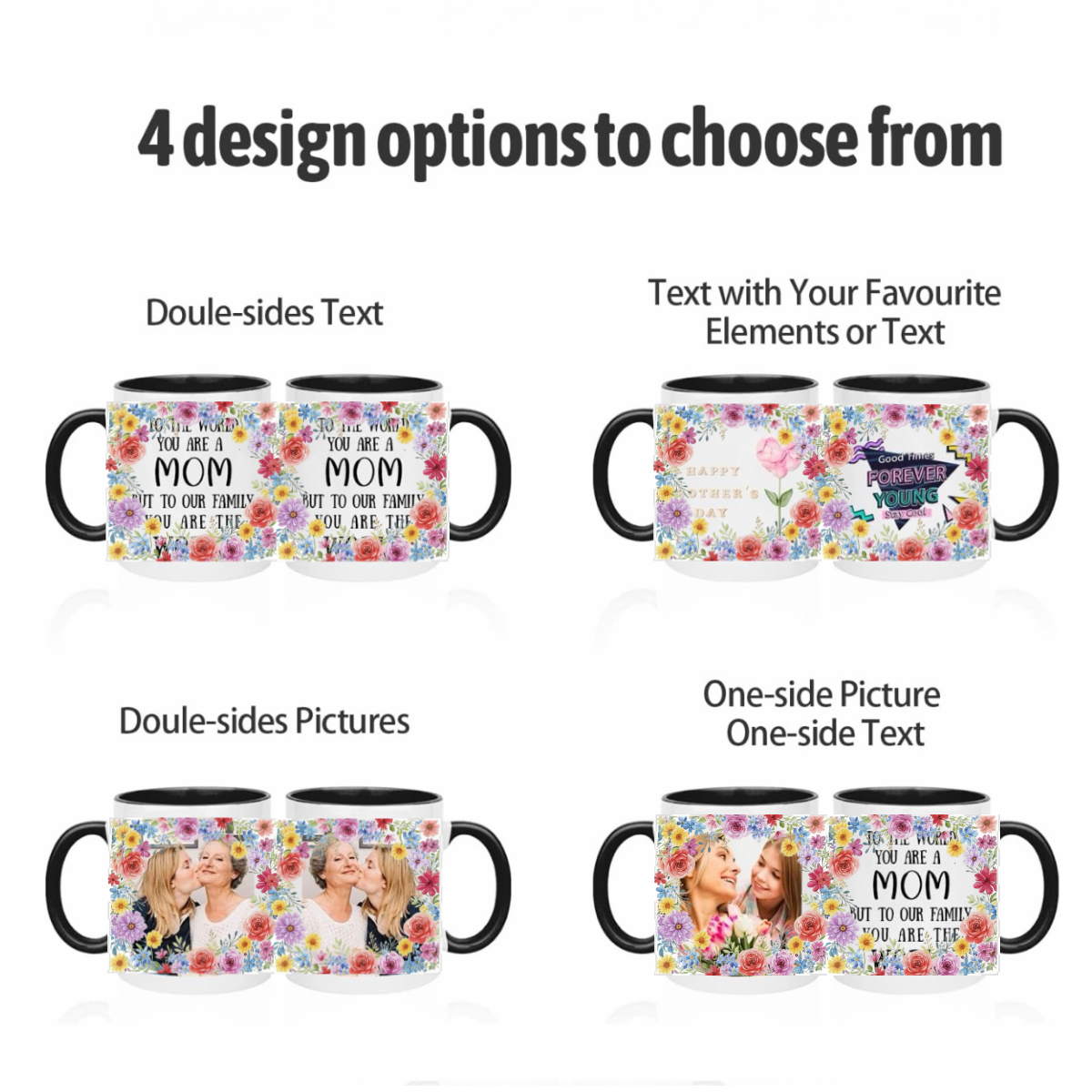 Personalized Floral Coffee Mug-C Handle – 11 oz Different Colors