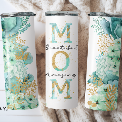 Multiple Floral Mother’s Day Stainless Steel Skinny Tumbler – Custom Insulated Travel Cup- Water Bottle