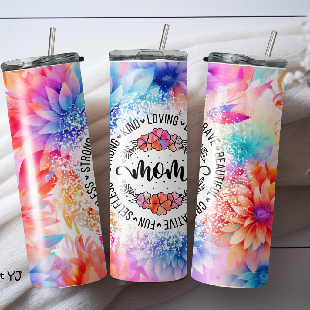 Multiple Floral Mother’s Day Stainless Steel Skinny Tumbler – Custom Insulated Travel Cup- Water Bottle