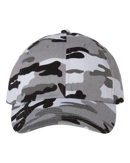 Camouflage-patterned cap on a white background