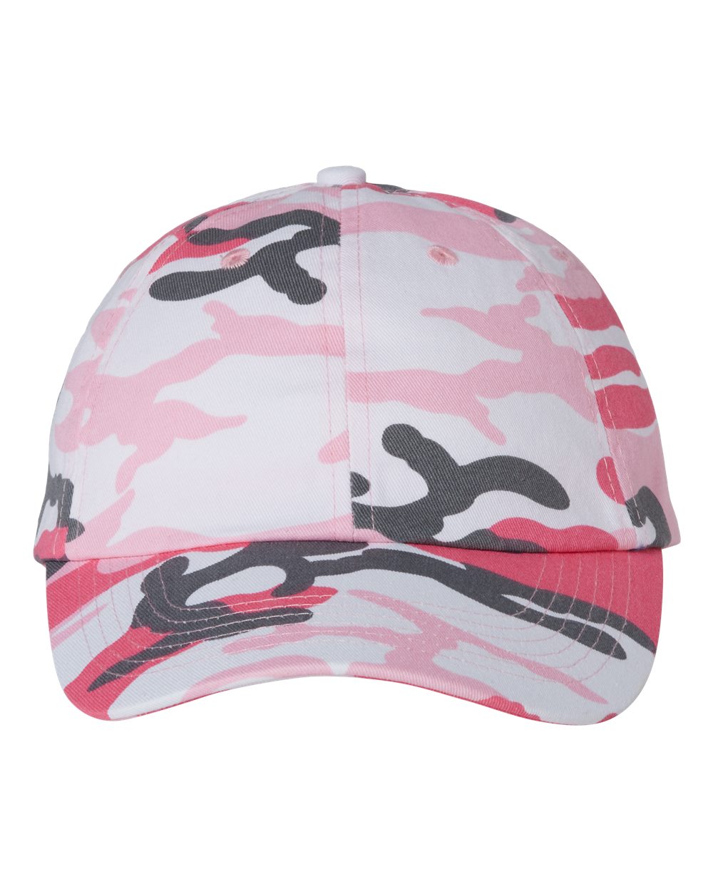 Pink and white camouflage cap with black patterns on a white background