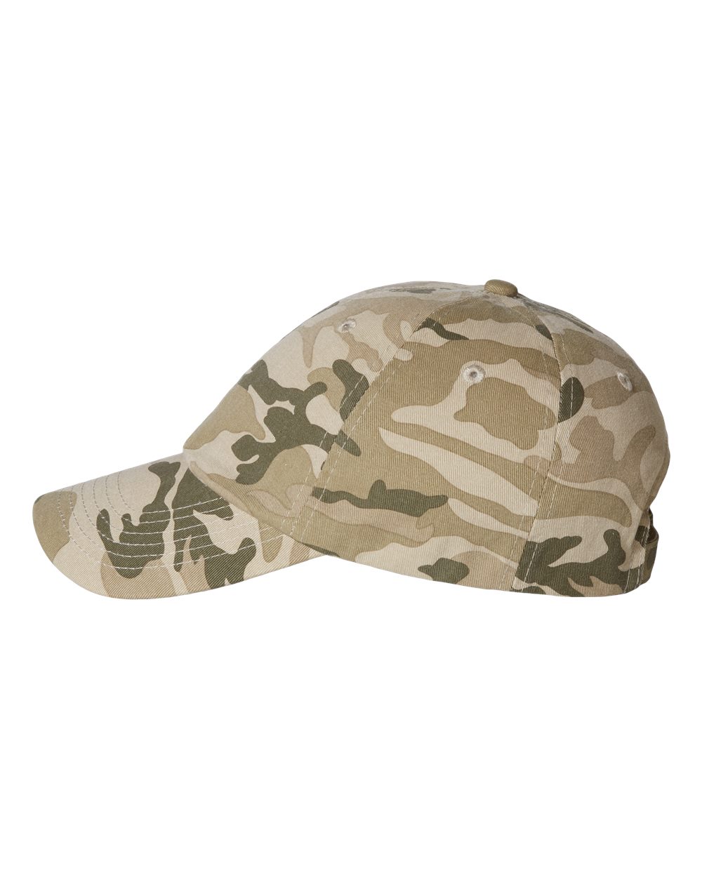 Camouflage-patterned baseball cap on a white background